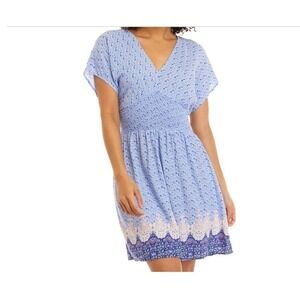 Boho Blue Floral paisley print soft romantic dainty Mini Dress Womens Size M